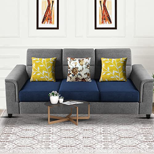 Image of Casaliving Nancy 3 Seater Sofa Set for Living Room | Colour - Blue Grey