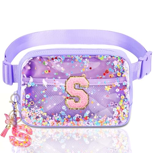 Image of Initial Fanny Pack for Girls - Belt Bag for Teens Kid Teen Girl Kid Birthday Gift Clear Purple S