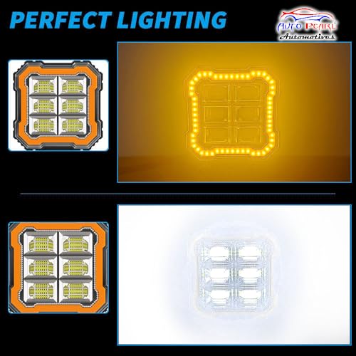 Image of Auto Pearl Square 6-Led DRL Car Foglight, Off-Road Vehicle Light Auxiliary White-Yellow Lighting 12V-30W Driving Work Light compatible with Creta (Pack of 2)