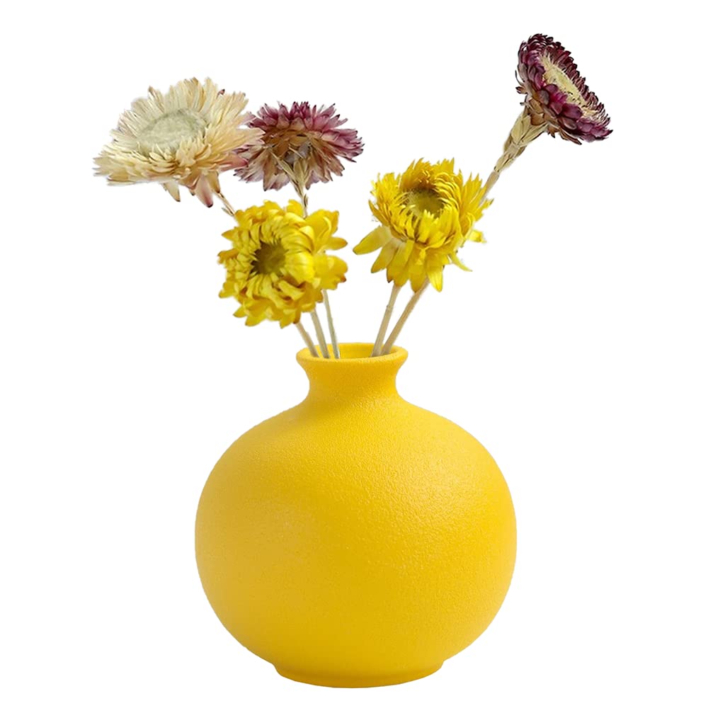 Moiyoudis Florero de cerámica Adornos escandinavo Estilo Escandinavo de escritorio de cerámica de color decorativo florero de arreglo de flores (A-Amarillo)
