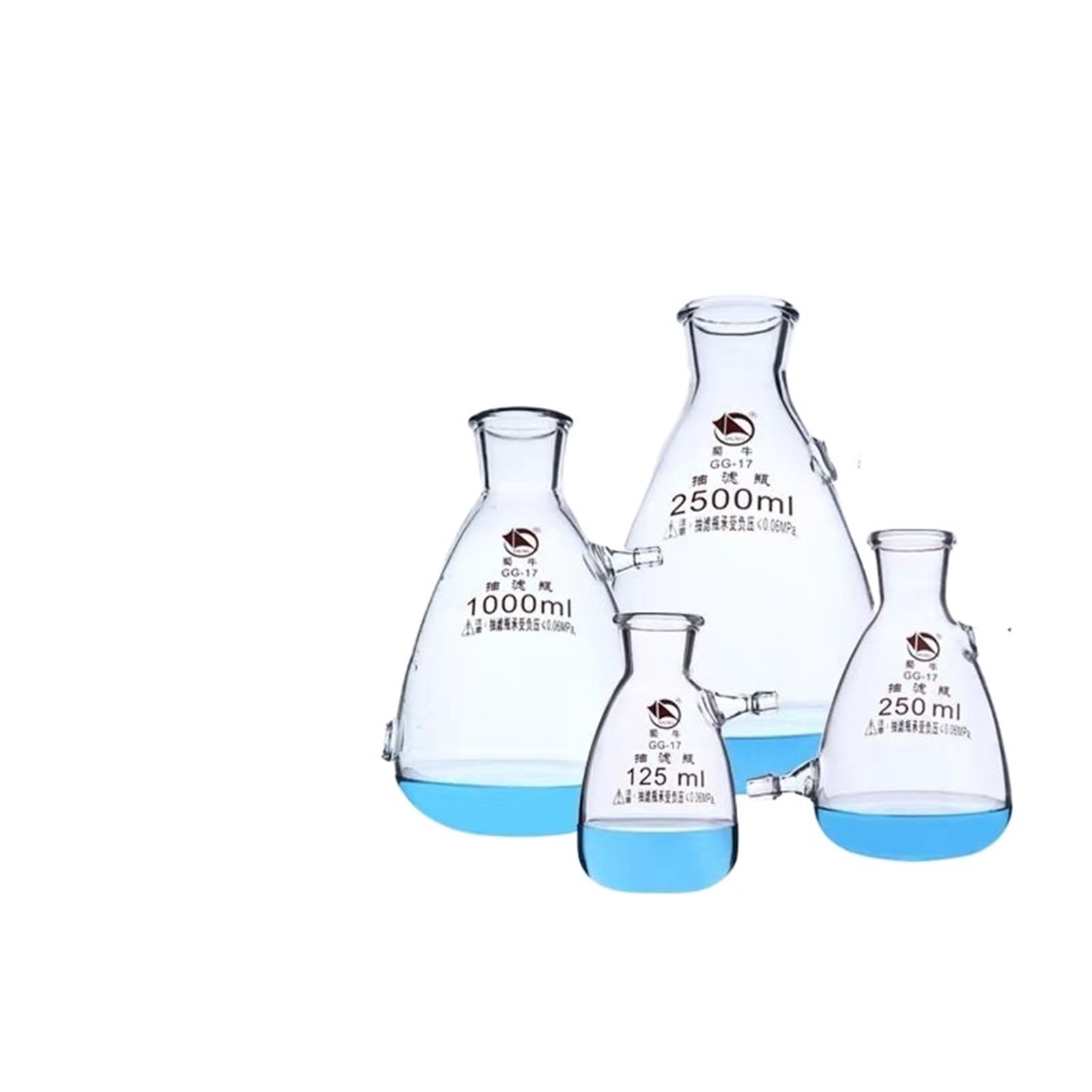 matraz de fondo redondo， Botellas de vidrio de borosilicato de alto rendimiento, matraz de embudo Buchner, doble boquilla, equipo de laboratorio, varios tamaños(B 250mL 2pcs)