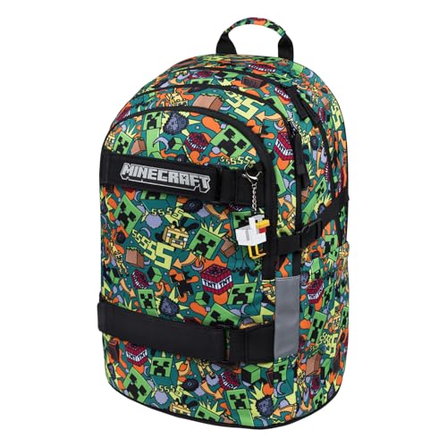 Baagl Schulrucksack für Jungen Teenager - Skateboard Rucksack - Kinderrucksack mit Laptopfach und Brustgurt für Schule Weiterführendeschule Mittelschule 25 l (Minecraft Chaos)