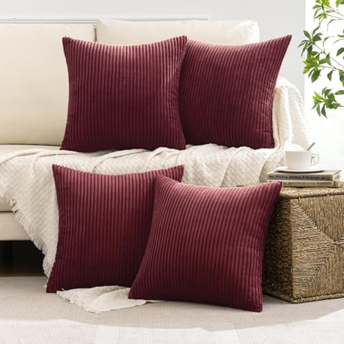 Image of MIULEE Soft Corduroy Decorative Throw Pillow Covers Burgundy 18x18