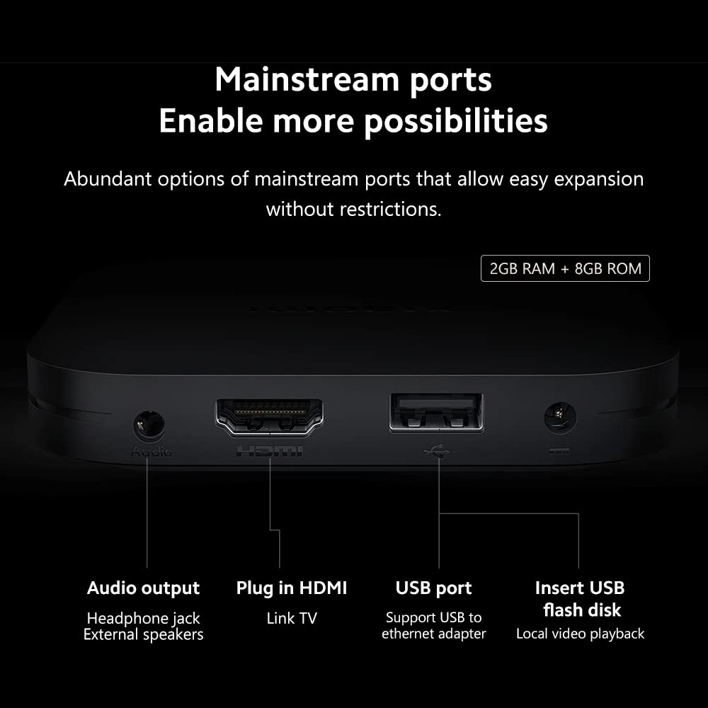 Xiaomi TV Box S (2nd Gen) 4K Ultra HD Streaming Media Player, 2GB RAM + 8GB ROM mit IR-Fernbedienung, Dolby Vision und HDR10+, DTS-HD Sound, Wireless Projection