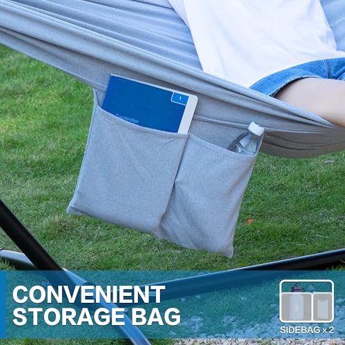 Image of PNAEUT Double Hammocks with Stand for Outside, Portable Space Saving Heavy-Duty Steel Stand for Indoor Outdoor Patio with Carrying Bag, 450 lbs Capacity (Gray)