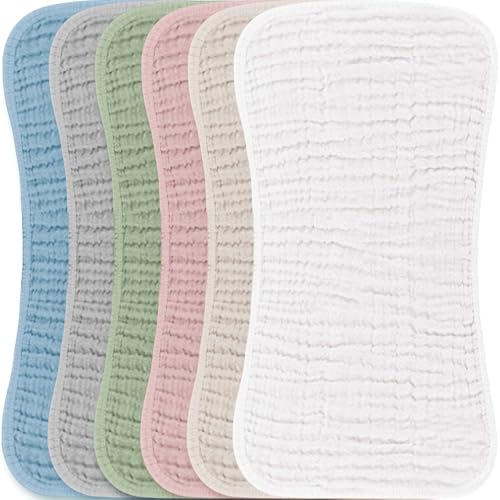 Image of Konssy Muslin Baby Burp Cloths Sets for Unisex- 6 Pack Large 100% Cotton Burping Clothes for Newborn, Baby Girls and Boys
