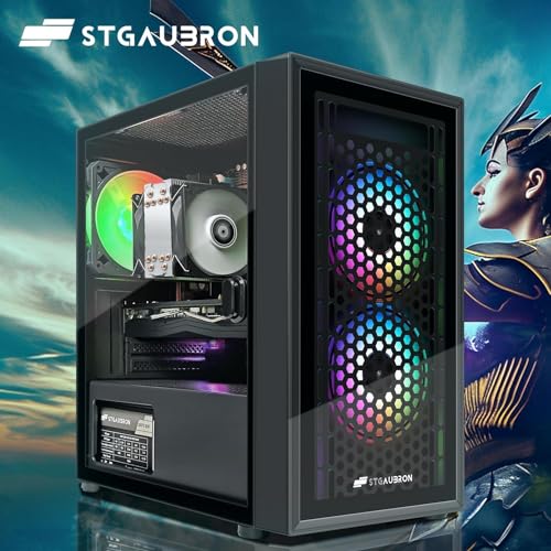 Image of STGAubron Gaming PC Desktop,Intel i7 Xeon E5,RX 580 8G,16G DDR4,512G SSD | Gaming Computer Tower for Streaming,Video Editing,Home,School,E5 up to 3.6GHz,ARGB Fan,WiFi,BT 5.0,4K DP,HDMI,Win11 Home