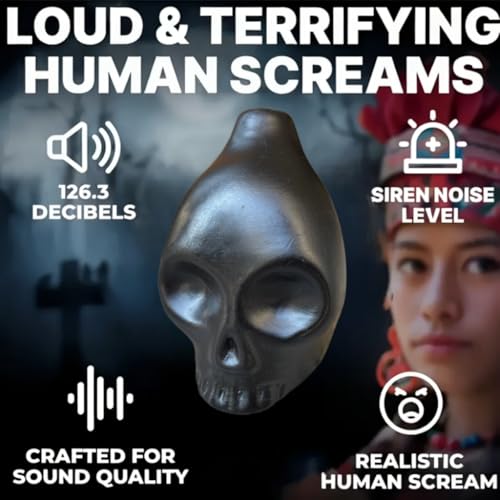 Creepy Aztec Death Whistle Loud Human Scream War Whistle, High Decibels Authentic Human Sounding Aztec Whistle for Skull Shape, Halloween Creepy Gift (Black)