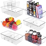 Set Of 6 Snack Organizer for Pantry – Food Storage Organizer Bins w Removable 3 Dividers, Acrylic...