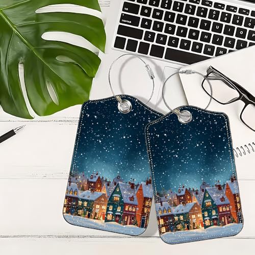 Image of Christmas Village Luggage Tags 2 Pack, PU Leather Privacy Flap