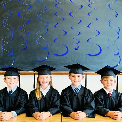 Image of 24 PCS Blue Hanging Swirl,Sparkle Ceiling Hanging Decorations, Plastic Streamer Party Decorations with Double-Swirls and Single-Swirls for Birthday Decorations,Graduation,Independence Day,4th of July