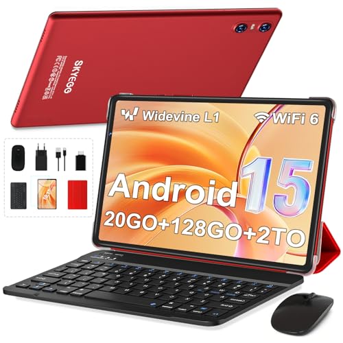 Tablette 10 Pouces Android 15 avec Gemini AI, 128 Go ROM (Extensible Jusqu’à 2 To), 20 Go RAM, WiFi 6, Widevine L1, 6000 mAh, Octa-Core, 5MP+8MP, BT 5.0, Tablette...