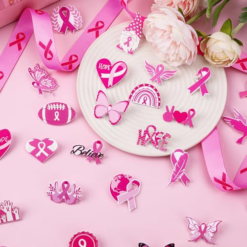 36Pcs Breast Cancer Awareness Pins Acrylic Pink Ribbon Lapel Pins Hope Love Heart Ribbon Brooch Pin for Women Breast Cancer Survivor Support Statement Breast Cancer Awareness Items Accessories4