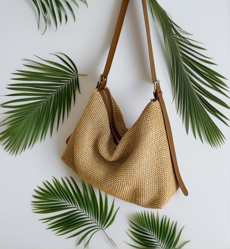 2025 stylish & foldable straw beach tote bag for women - large mesh beach bag with adjustable straps, zip lining & inner pockets - perfect summer vacation companion for pool or travel2