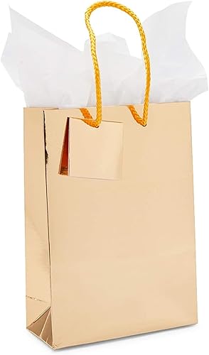 Miniatura 3 de Sparkle and Bash Paquete de 20 mini bolsas de regalo doradas metálicas, pequeñas, de 5.45 x 7.8 x 2.45 pulgadas con asas y papel de seda, ideales