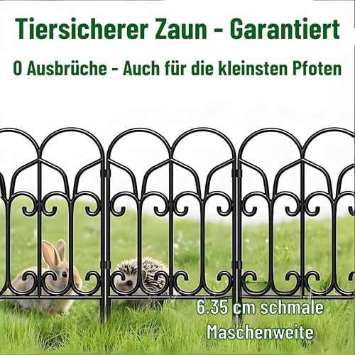 Amagabeli Dekoratives Gartenzaun 46cm(H) x 46cm(L) (5 Panels, Gesamtlänge 2.3m), Rostfrei Metallzaun ohne Graben für Außenbereich, Grenzzaun, Hundezäune für Blumenbeete, Schwarz