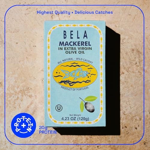 Image of BELA Wild Caught Portuguese Style Mackerel - Extra Virgin Olive Oil | 4.23 Oz (Pack of 12) | All Natural, High Protein, Hand Selected, Sea Salted, & Omega 3 Rich