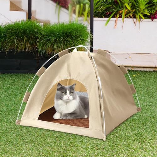 Image of Cat Dog Pet Tent Semi Enclosed Cat House for Indoor Cats Kitten Small Animal Beige | Pet Supplies | Cat Supplies | Beds