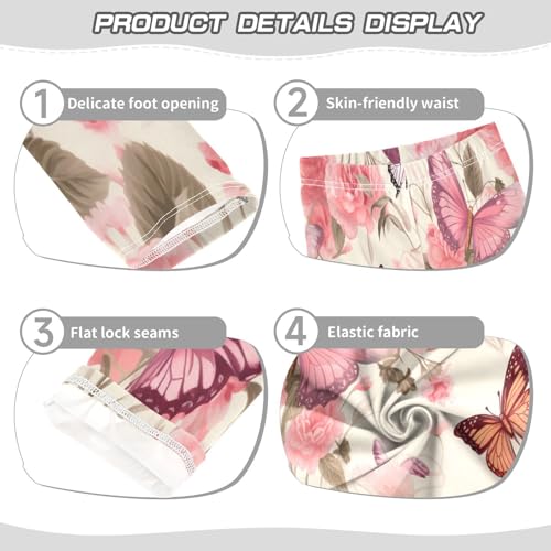 Toddler Girls Leggings Printed Yoga Pants Leggings Butterfly Pink Rose for Kids3