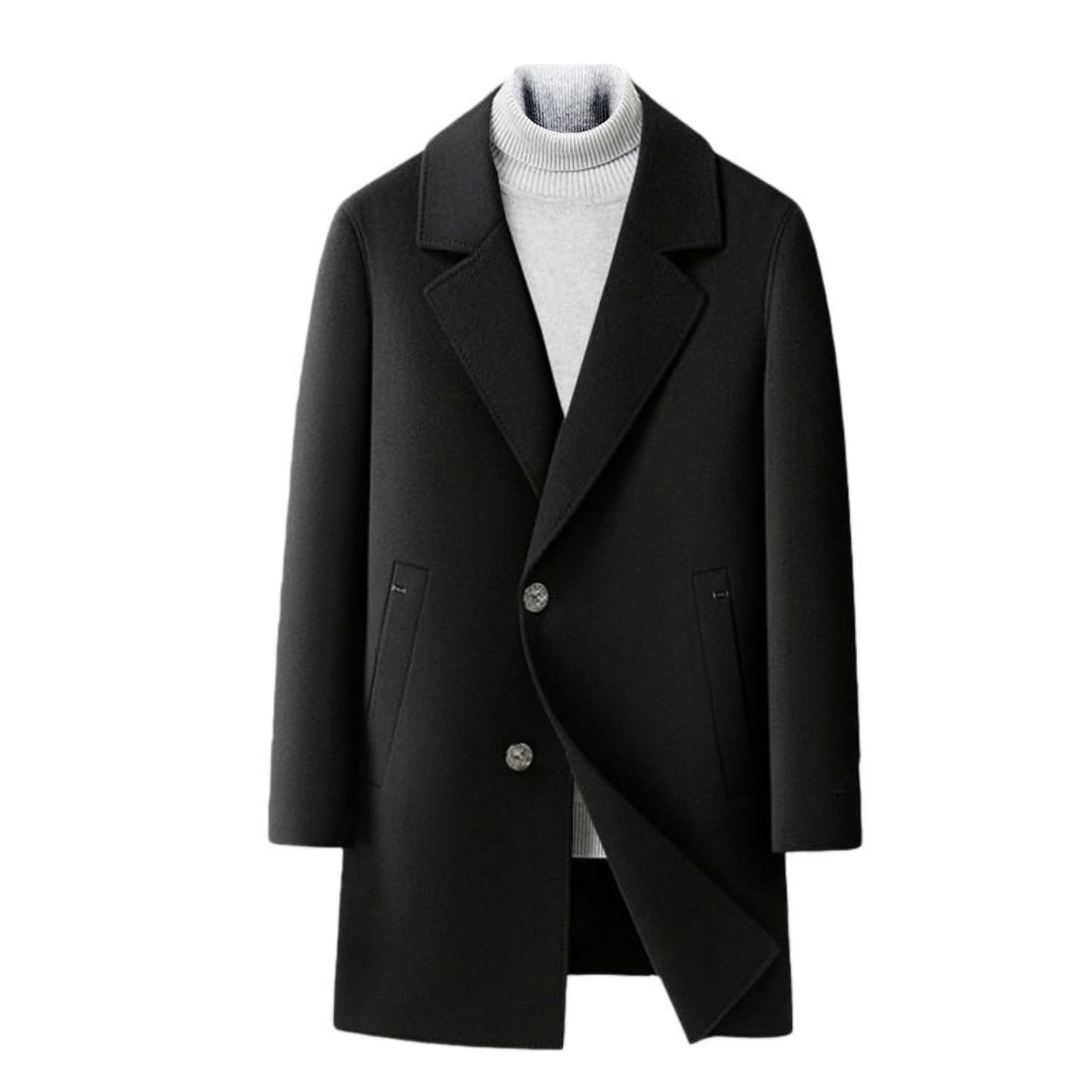 Trench da uomo in lana double-face autunno inverno con fodera rimovibile in piuma