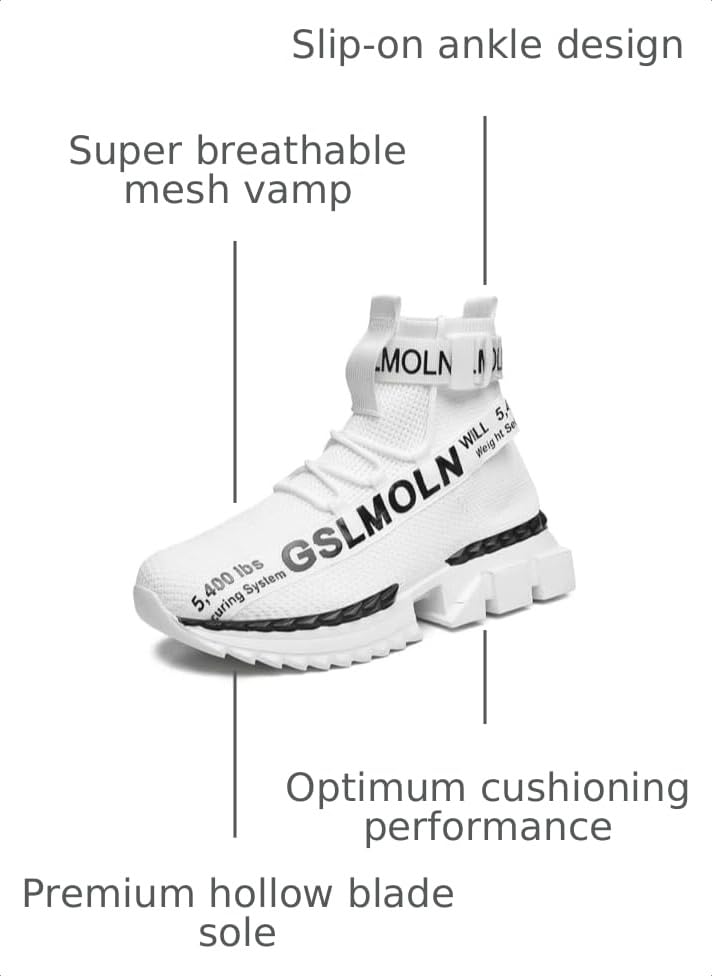 Image of Jakcuz Men's High Top Sneakers Plus Size Breathable Gym Athletic Running Walking Tennis Comfortable Fashion Platform Shoes