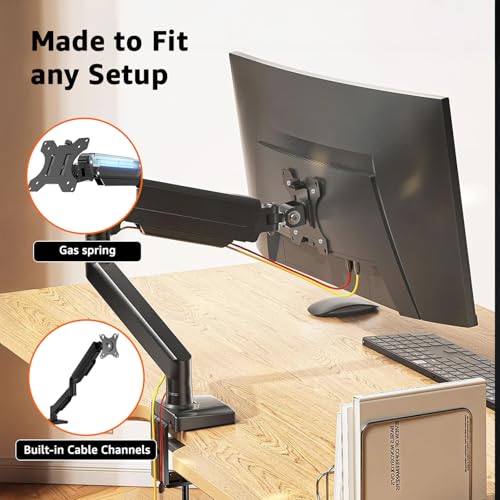 Image of Amazon Basics Pro Series Ergonomic Single Monitor Arm with Gas Spring - Full Motion VESA Mount (13 inch-32 inch), 360 Rotation, Supports up to 8 kg | Adjustable Monitor Mount