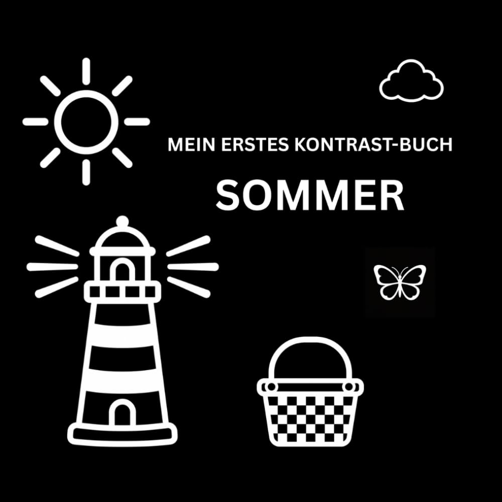 Sommerliches Kontrast-Buch für Babys von 0-6 Monaten mit 30 schönen Motiven