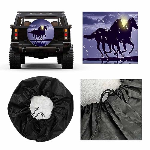 Image of Horses Spare Tire Cover Horse Run Sunset Water Silhouette Purple Beach Weatherproof Universal Wheel Protectors Camper Tire Covers for Trailer Rv Travel(17 inch)