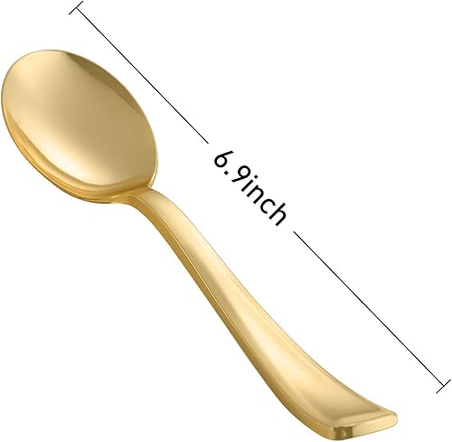 Miniatura 4 de N9R 72 cucharas de plástico doradas, sólidas, duraderas, resistentes, cubiertos de plástico dorado desechables para fiestas, bodas y cenas
