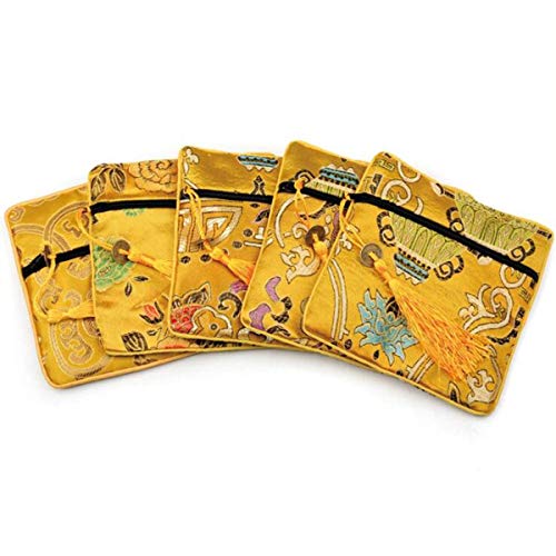 Halloluck 8 Pcs Chinese Silk Brocade Tasseled Coin Purse Zipper Jewelry Pouch Bag Wallet Pouch Gift Bag, 8 Colors #TOP4