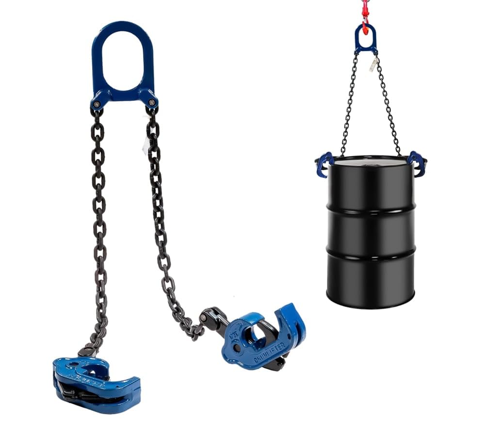 Mytee Products Chain Drum Lifter for 30 to 55 Gallon Drum Lift 2000 lbs WLL Vertical - Carbon Steel Hook w/Built-in Spring - Metal/Plastic Drum &