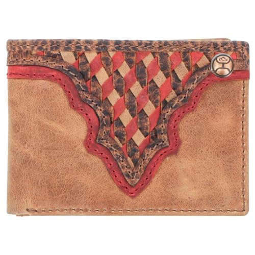 Image of HOOEY Whip Men's Leather Bifold Wallet - Smooth Tan Genuine Leather with Aztec Print Inlay, Slim Western Wallet with Card Slots & Cash Pocket