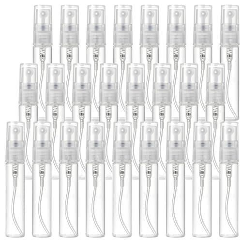 GAOMESIA 25x5ML Parfümzerstäuber Nachfüllbar, Mini Sprühflaschen Leer Transparent, Reise Zerstäuber für Parfüm, Körperpflege Flüssigkeit & Duftproben, Tragbare Sprayflasche für Unterwegs