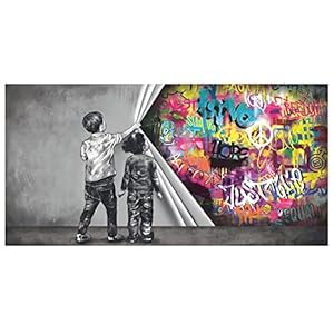 Kinderen Gordijn Canvas Schilderij Straat Graffiti Art Posters en Prints Grote Wall Art Foto voor Woonkamer Woondecoratie 80x160cm Frameloos