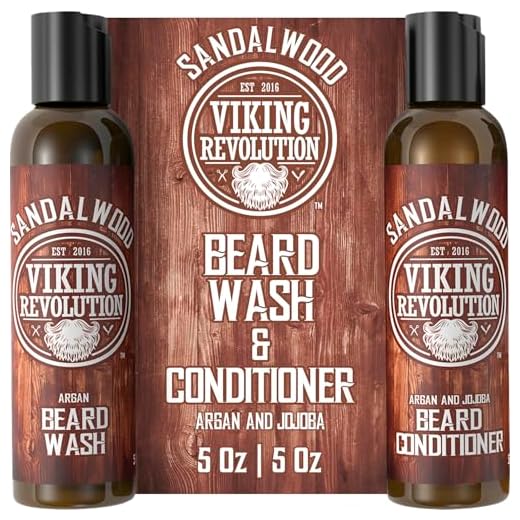 Beard Wash & Beard Conditioner Set w/Argan & Jojoba Oils - Softens & Strengthens - Natural Sandalwood Scent - Beard Shampoo w/Beard Oil (5oz)