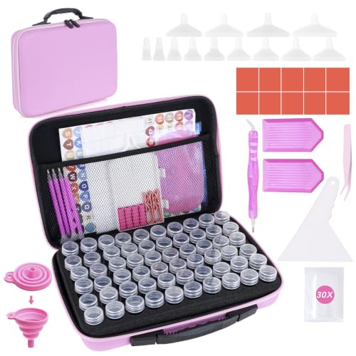 Image of Diamond Art Storage Containers 60 Slots Diamond Painting Accessories and Tools Portable Bead Organizer Boxes for Adults(Macaron - Pink)