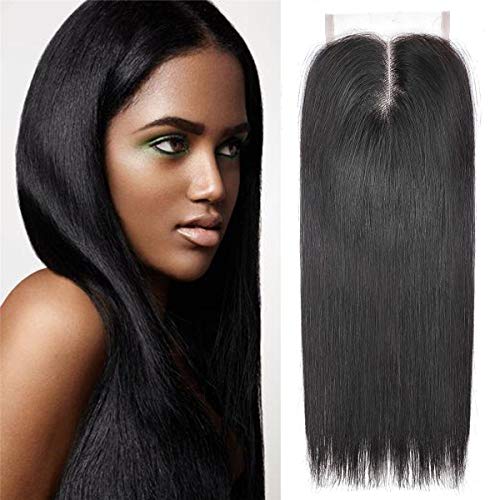 AMELI 4×4 Lace Closure Human Hair Closure Straight Closure Middle Part Closure Natural Black Brazilian Virgin Hair (16 inch)