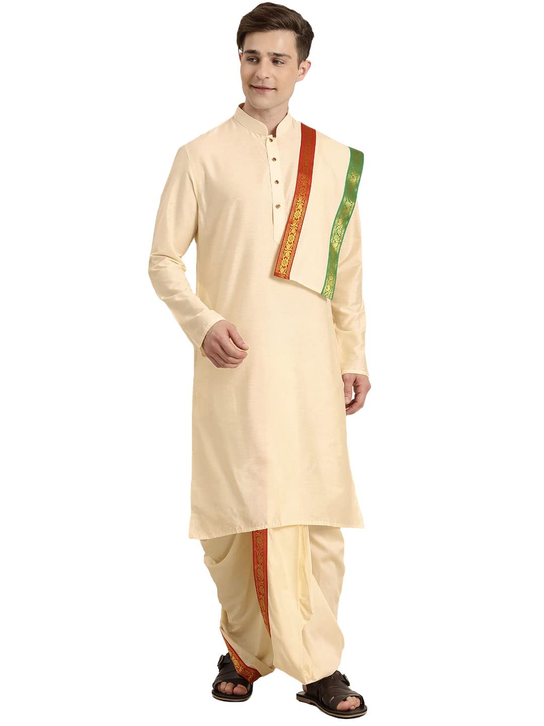 vastramay Mens' Cream Cotton Blend Kurta Dhoti And Dupatta_VASMDK007MOTHER-picture-55