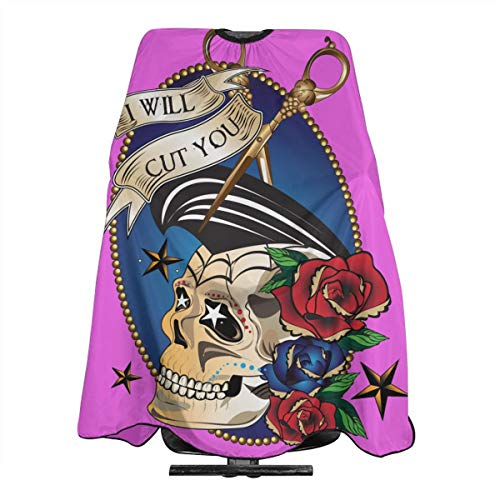I Will Cut You Skull Pink Funny Hairdresser Hair Stylist Haircut Cover Salon Barbering Cape Shop Accessories Styling Cutting Kit Professional Cloth Women Men Adult