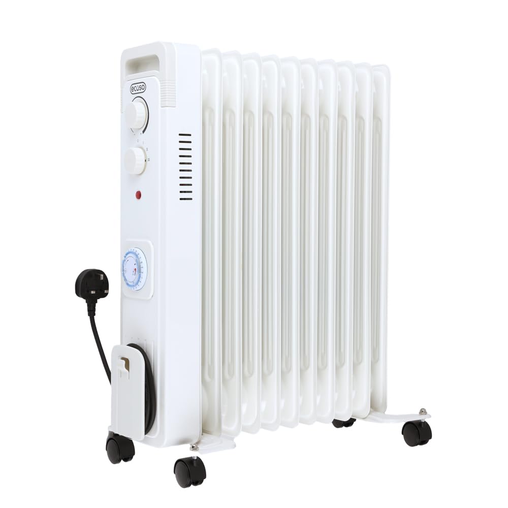 ECOSO Finn 2500W White UK Plug Oil Filled Electric Radiator - 620mm x 240mm