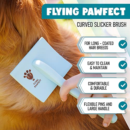 Pet Slicker Brush With Soft Massage Grooming Stainless Steel Pins - Slide This Universal Miracle Coat Slicker Brush For Dematting, Shedding Fur, And Undercoat - Ideal Gift For Professional Pet Groomers - Long Slicker Brush - Flying Pawfect #TOP3