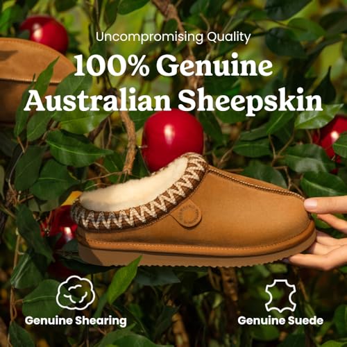 Image of Fireside by Dearfoams Women's Greta Genuine Shearling Clog Slippers, 100% Natural Suede Clogs for Outdoor & Indoor