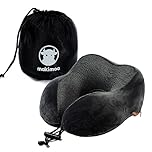 Makimoo Memory Foam Travel Pillow, Neck Pillow with 360-Degree Head Support, Comfortable and Lightweight, Ideal for Sleeping on Airplane, Car, Train, Bus and Home Use, Comes with Storage Bag (Grey)