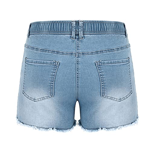 Image of THUNDER STAR Women Mid Rise Ripped Stretchy Jeans Shorts Frayed Raw Hem Casual Denim Shorts