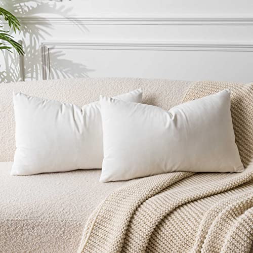 Image of JUSPURBET Cream White Throw Pillow Covers Set of 2 Decorative Velvet Pillow Covers for Couch Sofa Bed Soft Lumbar Cushion Covers with Invisible Zipper for Living Room Home Decor,14x24 inch