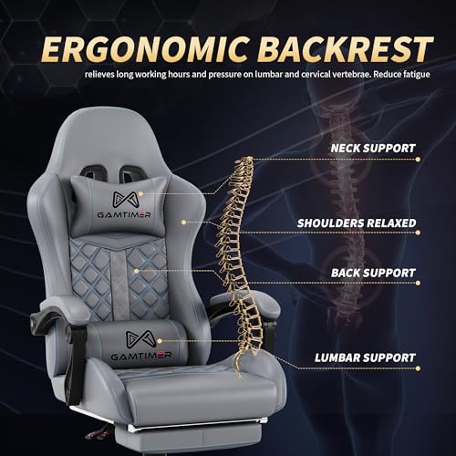 Gaming Chair,Computer Chair with Footrest and Lumbar Support,Breathable PU Leather,4D Lumbar Support and Headrest,360 Degree Swivel Chair with Adjustable Ergonomic Backrest for Adults-Grey 9 Gaming Chair,Computer Chair with Footrest and Lumbar Support,Breathable PU Leather,4D Lumbar Support and Headrest,360 Degree Swivel Chair with Adjustable Ergonomic Backrest for Adults-Grey - Image 7