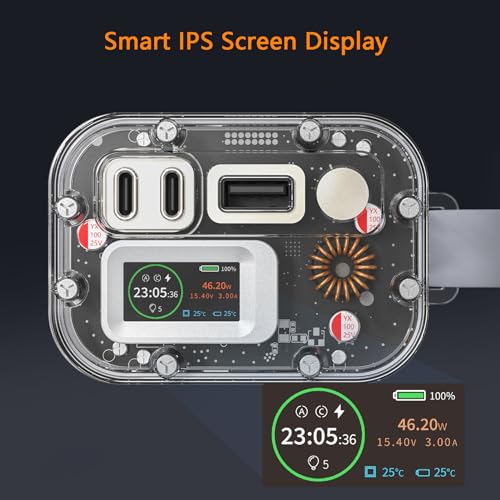 Garvee 30000mAh Power Bank Laptop Portable Charger 3 Ports, IP67 with LED Lights and See-Through IPS Screen, 65W Power Station Battery Pack for iPhone Series, Samsung, MacBook, Dell, ipad,etc