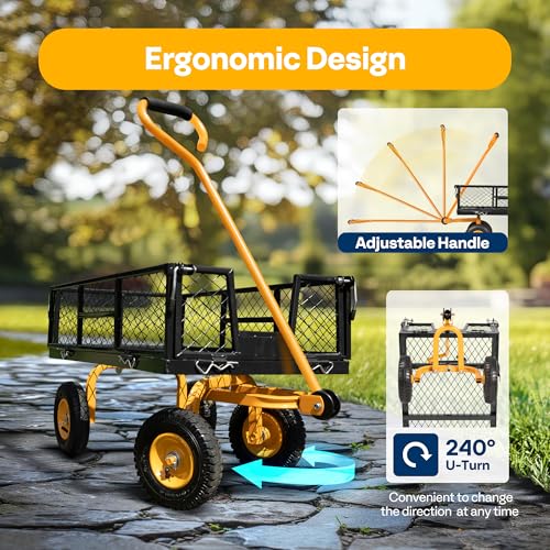 Image of VIVOHOME Heavy Duty 550 Lbs Capacity Mesh Steel Garden Cart Folding Utility Wagon with Removable Sides (Black), VH1218US-BK
