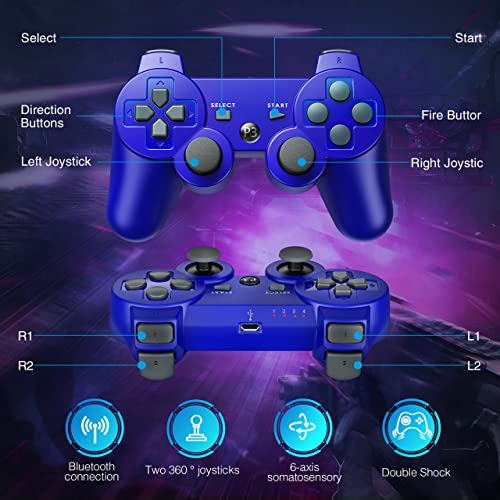 Powerextra Ps-3 Wireless Controller For Play-Station 3 With High Performance Upgraded Joystick Rechargeable Battery Double Shock For Ps-3 (Blue) #TOP2