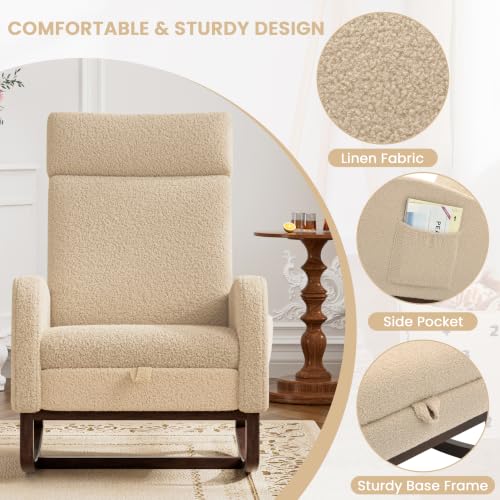 Image of Teddy Nursery Rocking Chair, High Back Glider with Footrest, Apricot